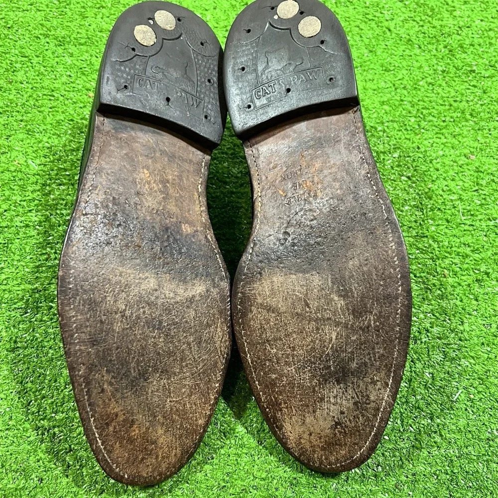 Vintage Oxford Wing Tip Long Tip Leather Dress Shoes 8.5 B Cat Paw‎ Sole 80s EUC
